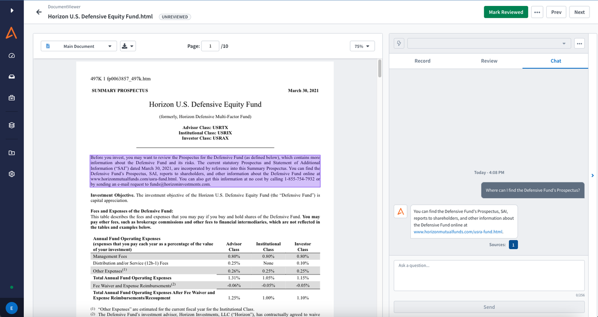Traceability example in the Alkymi platform